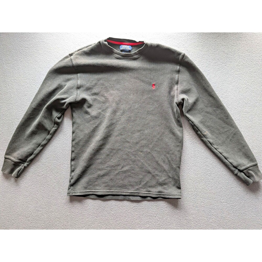 Polo Ralph Lauren Gray Waffle-Knit Cotton Crewneck Pullover Sweater Men's M